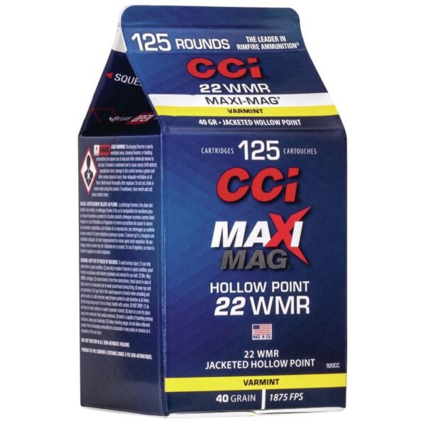 CCI Maxi Mag Rimfire Ammunition .22 WMR 40 gr. JHP 1875 fps 125/ct