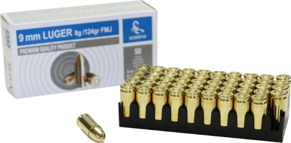 STV Technology 9mm 124 Grain Boxer Primed Full Metal Jacket Brass Case 50 Round Box