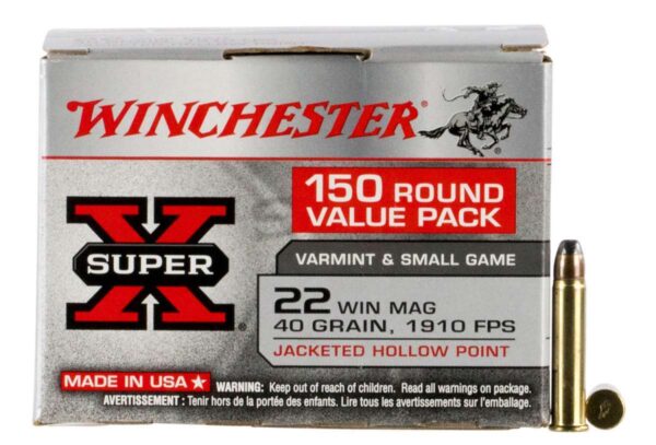 WINCHESTER SUPER X RIMFIRE AMO  22 WMR JHP 40GR 150RD (10 BOX CASE)