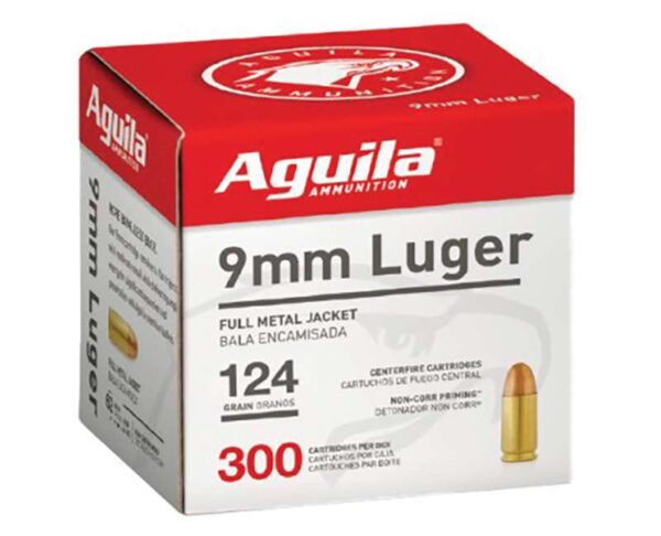 AGUILA AMO 9MM LUGER BULK PACK 124GR FMJ 300RD (4 BOXES PER CASE)