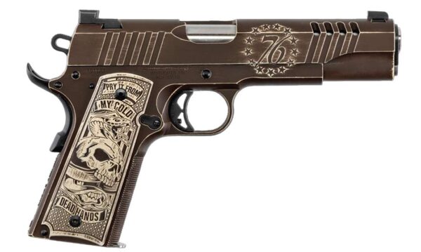 AUTO ORDNANCE COLD DEAD HANDS 1911 HGA 45ACP 5" BBL DESERT SAND/PLUM BROWN ENGRAVED 7/RD MAG