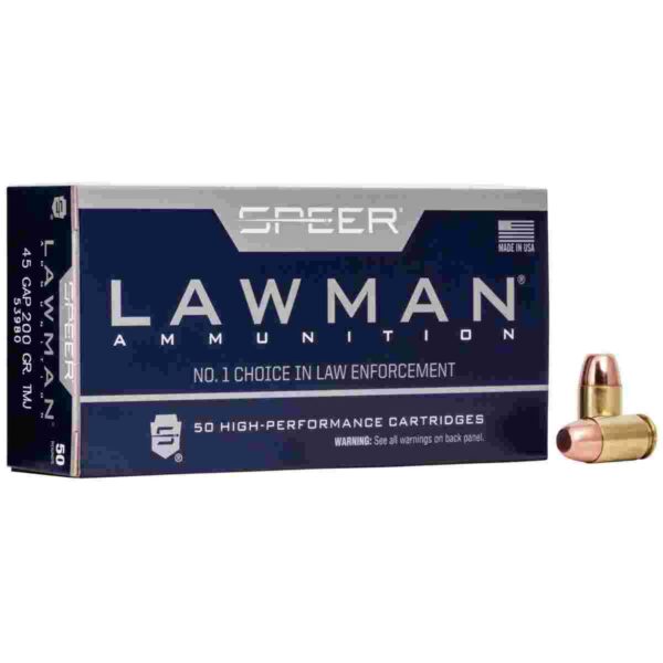 Speer Lawman Handgun Ammunition .45 GAP 200 gr TMJ 990 fps 50/box