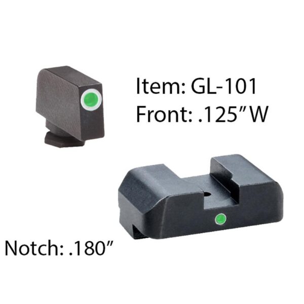 Ameriglo Tritium i-Dot Night Sight for Glock 17-39 / Front Tritium - Green / Front Outline - White / Rear - Green Square Notch