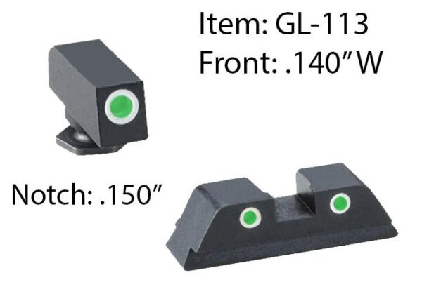 Ameriglo Classic Style 3-Dot Night Sight Set for Select Glocks / Front Tritium - Green / Front Outline - White / Rear Tritium - Green / Rear Outline -