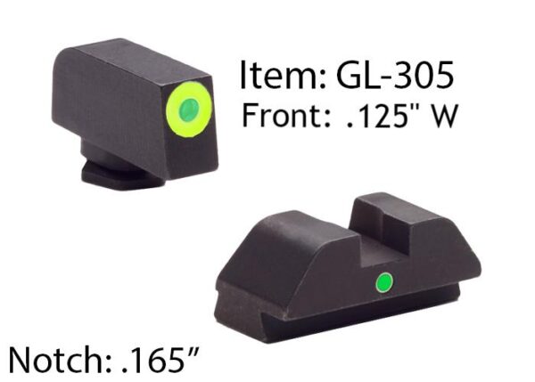 Ameriglo Glock Tritium I-Dot Night Sight Set for Glock 42 43 - Lime Outline Front / Single Green Dot Rear