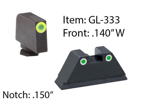 Amerigo Custom Combination Tall Suppressor Height Set - All Glock Models Except 42 43 / Front Tritium - Green / Front Outline - LumiGreen / Rear Trit