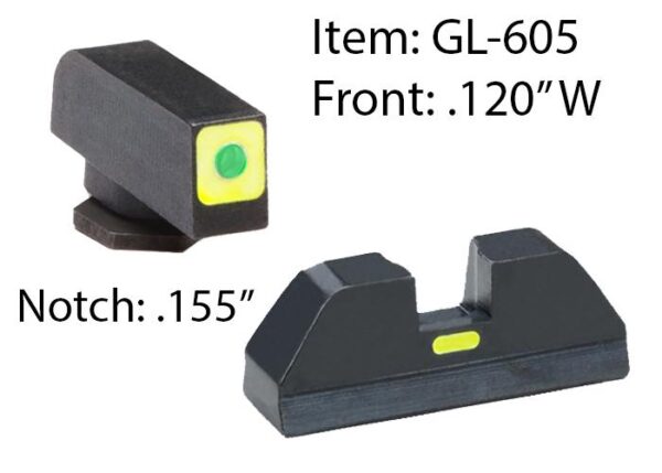 Ameriglo Glock CAP Set For Glock 42 43 - Green Tritium Lime Green Lumi Square Outline Front/Rear