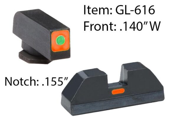 Ameriglo Glock CAP Sight Set For Glock 17 19 22 23 24 26 27 33 34 35 37 38 39 - Green Tritium Orange Sq Outline Front/Rear