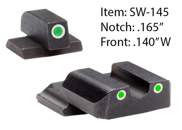 Ameriglo Classic Style Night Sight Set for S&W M&P Shield / Front Tritium - Green / Front Outline - White / Rear Tritium - Green / Rear Outline  White