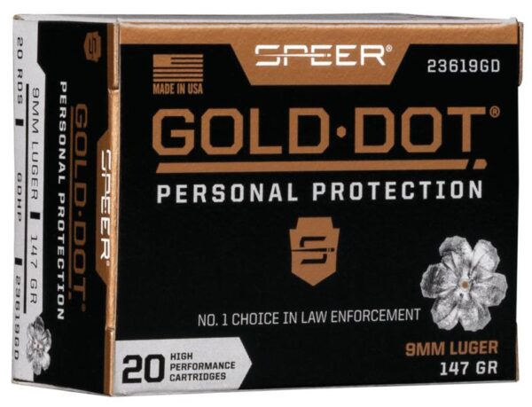 Speer Gold Dot Handgun Ammunition 9mm Luger 147 gr HP 985 fps 20/ct