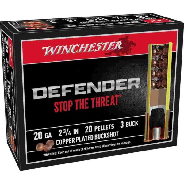 Winchester Copper Plated Defender Shotshell 20 ga 2-3/4" 20 pellet 1145 fps #3 10/ct