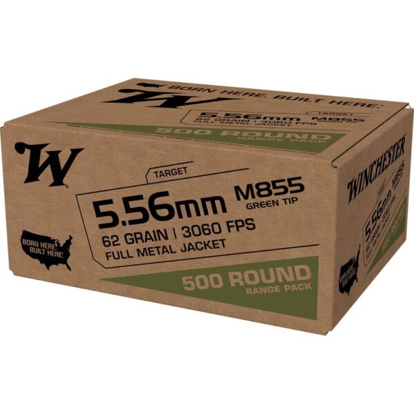 Winchester USA Lake City M855 Green Tip Rifle Ammunition 5.56mm 62 gr. FMJ 3060 fps 500/ct