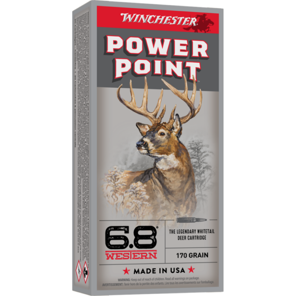 Winchester Power Point Rifle Ammunition 6.8 Western 170 gr. SP 3218 fps 20/ct