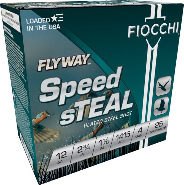 FIOCCHI FLYWAY AMO SPEEDSTEAL 12GA 2.75 IN 1 1/8OZ #4 1415 FPS 25RD ( 10 BOXES PER CASE )