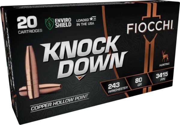 FIOCCHI KNOCK DOWN AMO LEAD FREE COPPER HP 243 WIN 80GR 20RD ( 10 PER CASE )