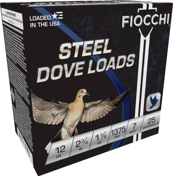 FIOCCHI STEEL DOVE & QUAIL  AMO 12GA 2.75 IN 1 1/8 OZ #7 1375FPS 25-RD ( 10 BOXES PER CASE )