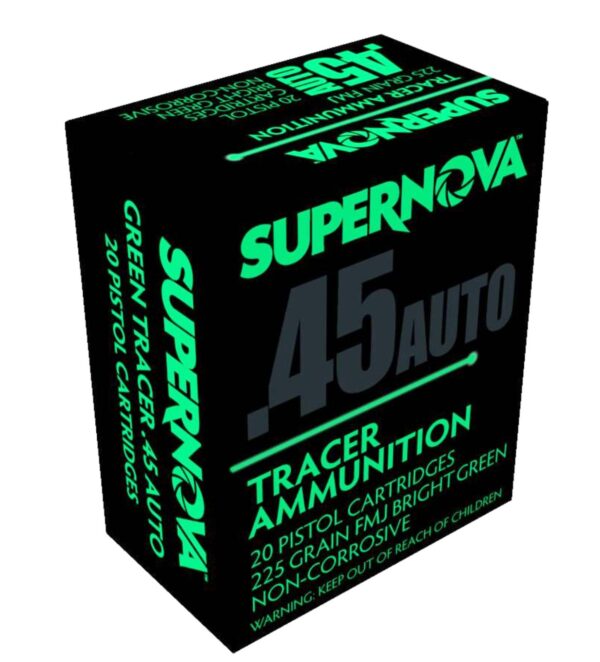 SUPERNOVA  AMMUNITION AMO 45 AUTO 225GR FMJ GREEN TRACER 20RD ( 50 BOXES PER CASE )