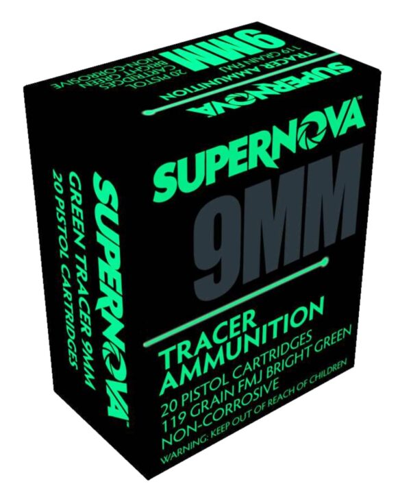 SUPERNOVA  AMMUNITION AMO 9MM 119GR FMJ GREEN TRACER 20RD ( 50 BOXES PER CASE )