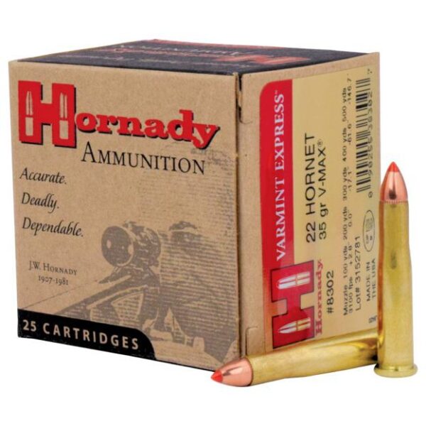 Hornady Varmint Express Rifle Ammunition .22 Hornet 35 gr V-MAX 3100 fps 25/ct