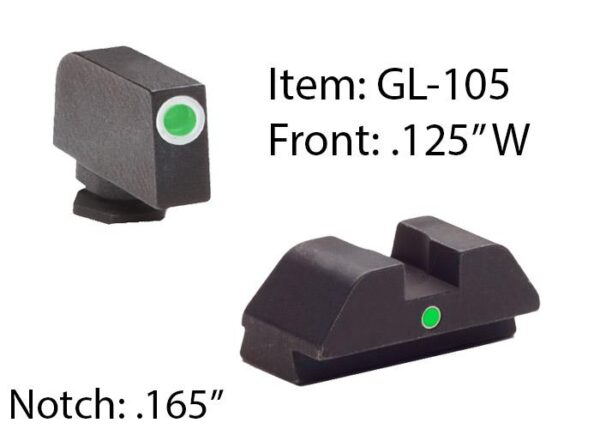 Ameriglo Tritium i-Dot Night Sight Set for Select Glocks - Front Tritium - Green / Front Outline - White / Rear Style - Green Square Notch