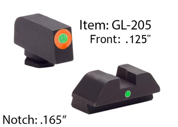 Ameriglo Glock Tritium I-Dot Night Sight Set for Glock 42 43 - Orange Outline Front / Single Green Dot Rear