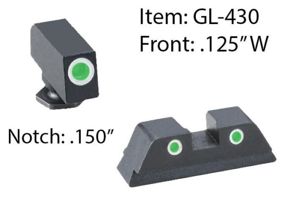 Ameriglo Classic 3 Dot Night Sight Set for Glock 42/43 / Front Tritium - Green / Front Outline - White / Rear Tritium - Green / Rear Outline - White