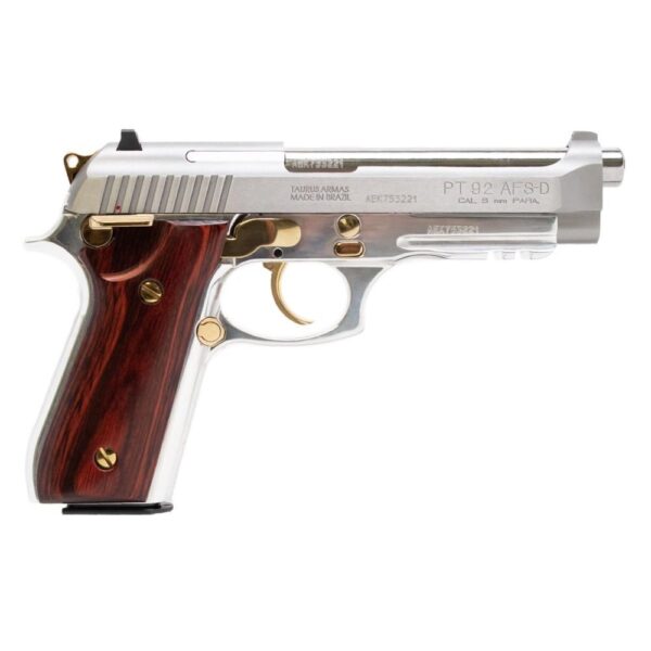 Taurus PT92 Handgun 9mm Luger 17rd Magazine 5" Barrel Stainless Steel with Wood Accent