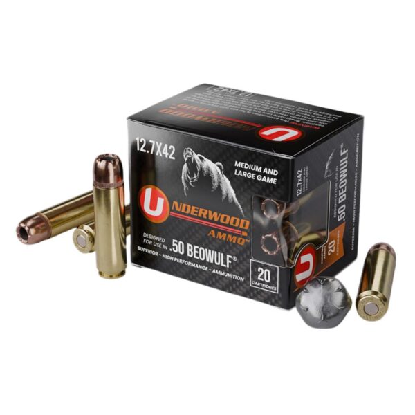 Underwood Hunting & Self Defense Handgun Ammunition 50 Beowulf(12.7x42) 350gr JHP 1775 fps 20/ct