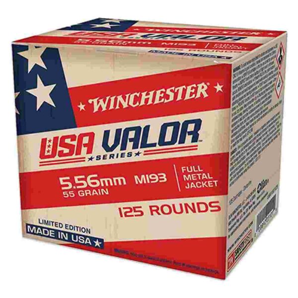 Winchester Lake City Valor Series M193 Rifle Ammunition 5.56mm 55gr FMJ 3180 fps 125/ct