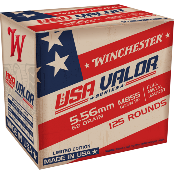 Winchester USA Valor M855 Green Tip Rifle Ammunition 5.56mm 62 gr. FMJ 3060 fps 125/ct