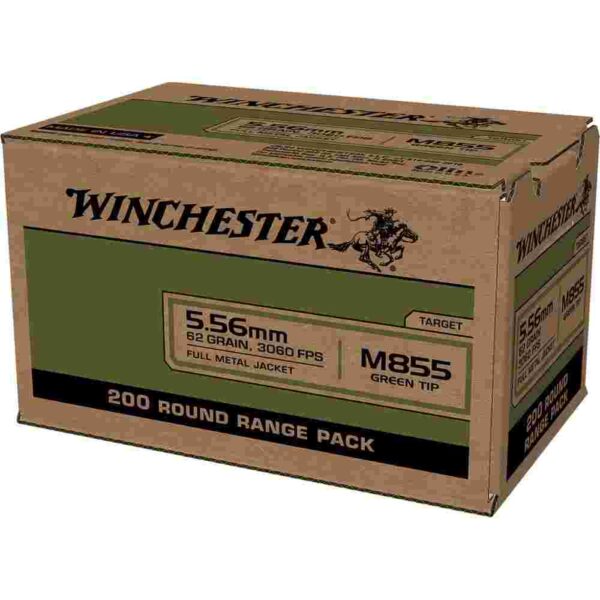 Winchester USA Lake City M855 Green Tip Rifle Ammunition 5.56mm 62 gr. FMJ 3060 fps 200/ct