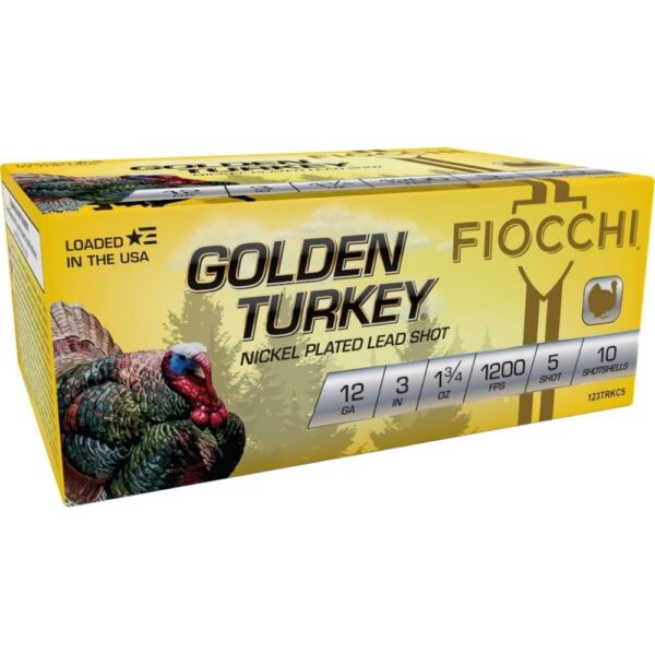 Fiocchi Golden Turkey Nickel Plated Shotshells 12ga 3" 1-3/4oz 1200 fps #5 10/ct