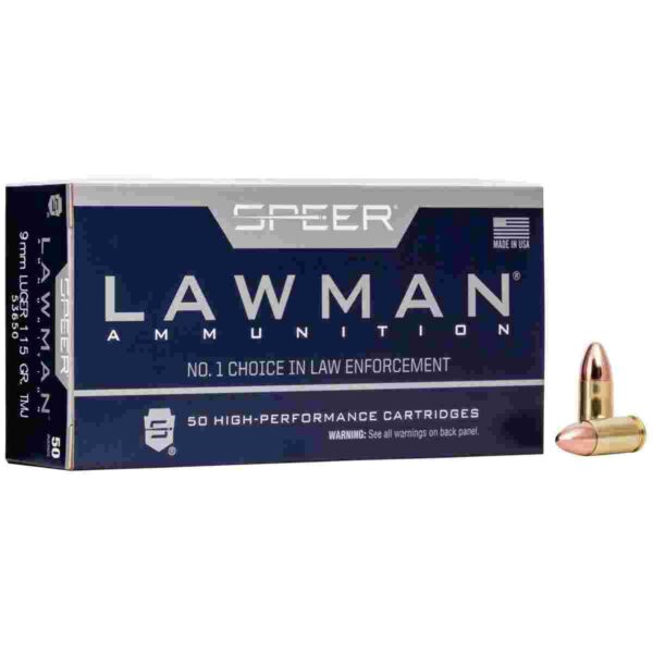 Speer Lawman Handgun Ammunition 9mm Luger 115 gr TMJ-RN 9MM LUGER 115GR TMJ LAWMAN AMMUNITION 50 ROUND BOX