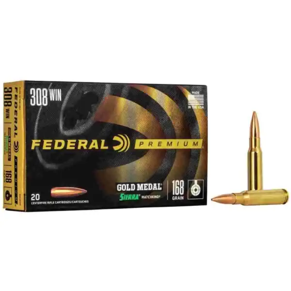 Federal Premium Gold Medal Sierra Matchking Rifle Ammunition .308 Win 168 gr BTHP 2650 fps 20/ct