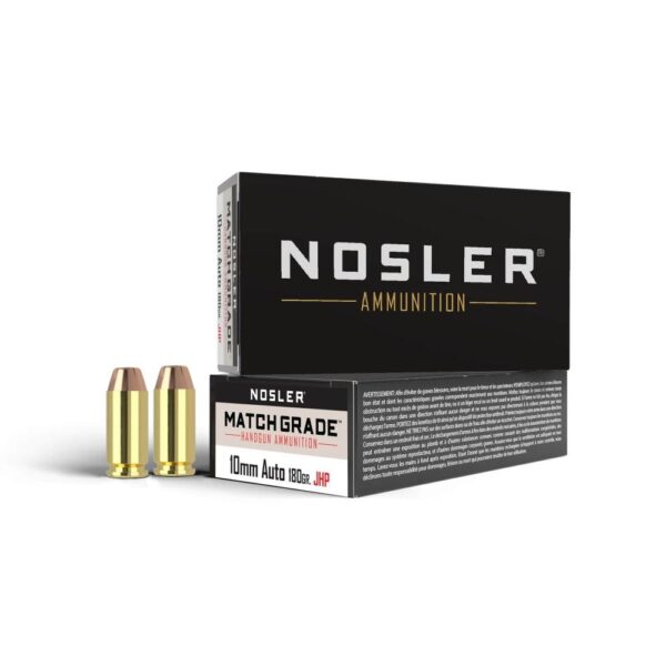 Nosler Match Grade  Handgun Ammuntion 10mm Auto 180gr JHP 1150 fps 50/ct