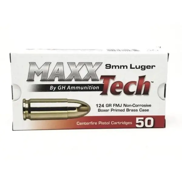 TulAmmo MAXXTech Handgun Ammunition 9mm Luger 124gr FMJ 1126 fps 50/ct