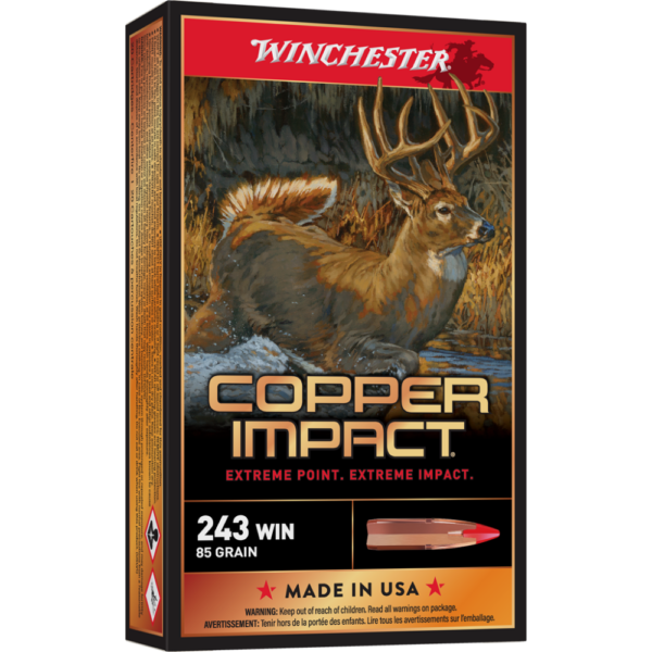 Winchester Copper Impact Rifle Ammunition 243 Win 85 gr. PT 3260 fps 20/ct