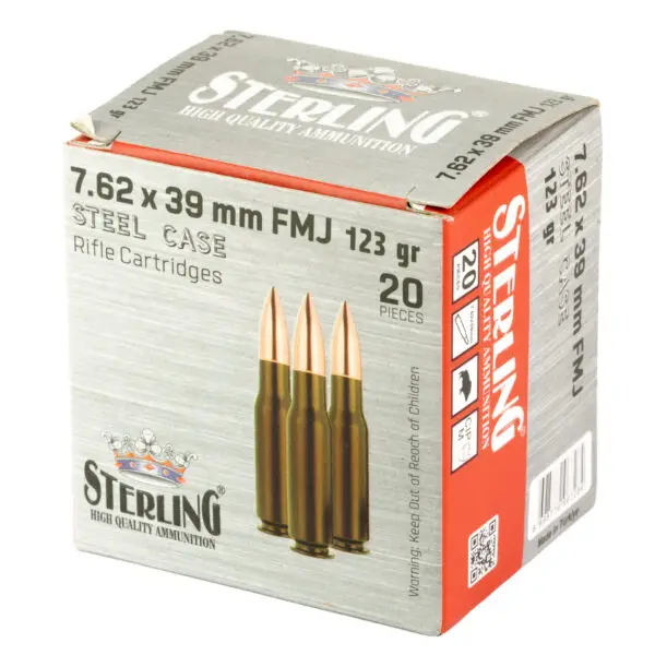 Sterling Steel Cased 7.62x39 Rifle Ammo - 123 Grain | FMJ | 20rd Box