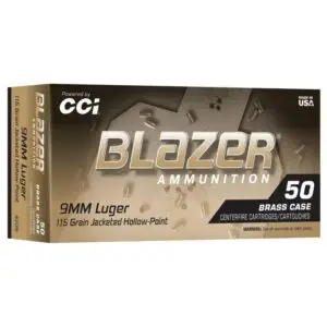 Blazer Brass Handgun Ammunition 9mm Luger 115gr JHP 1145 fps 50/ct