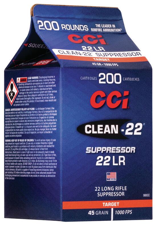 CCI Clean-22 Suppressor Rimfire Ammunition .22 LR 45 gr LRN 1000 fps 200/ct