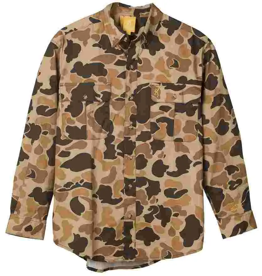 Browning Wasatch-CB Shirt Button-Front 2 Pocket Vintage Tan Camo XL