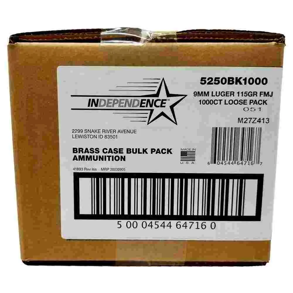 CCI Independence Handgun Ammunition 9mm Luger 115 gr FMJ 1145 fps 1000/ct (Loose Pack)